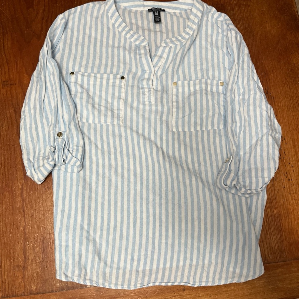 Jones New York Light Blue Striped Casual Shirt